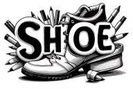 the word shoe spelled with classroom materials tattoo design idea