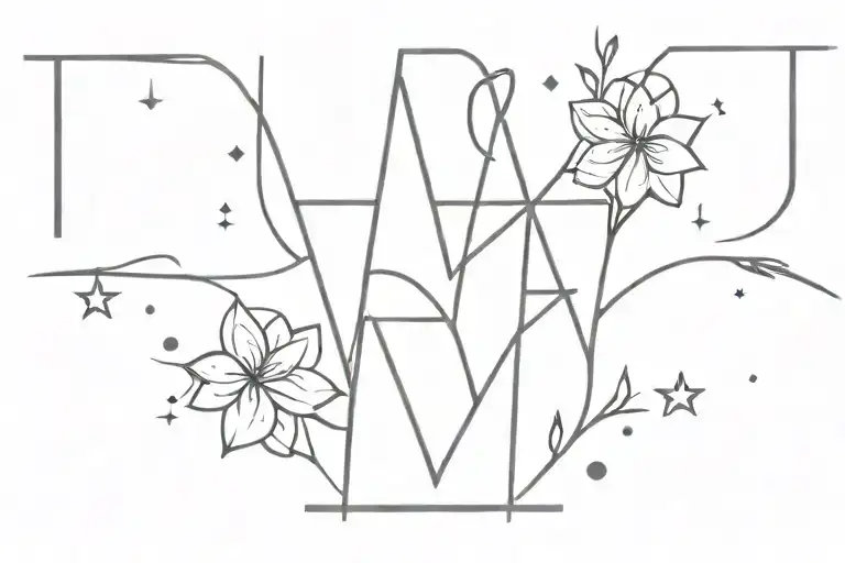 minimaliste tattoo desing with the number 11:11 included , with stars  and flowers saying divine timing in cursive  tattoo design idea