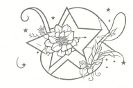 minimaliste tattoo desing with the number 11:11 included , with stars  and flowers saying divine timing in cursive  tattoo design idea