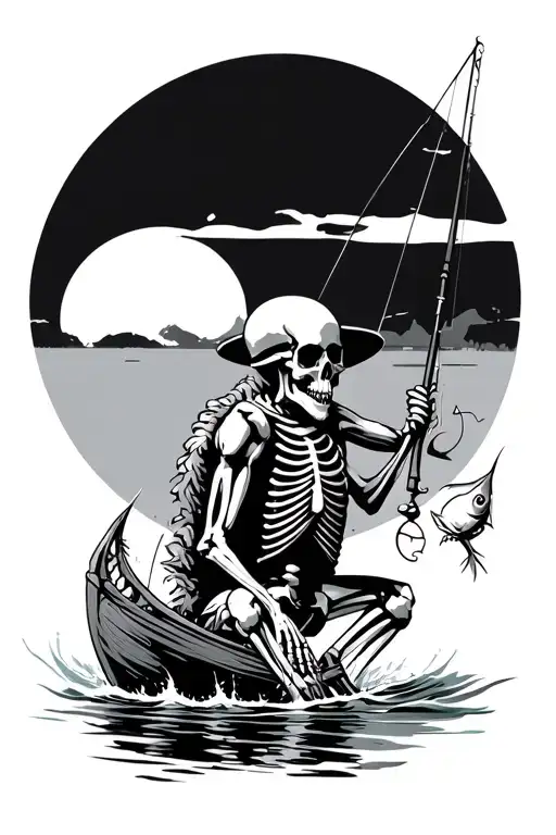 skeleton fishing tattoo design idea