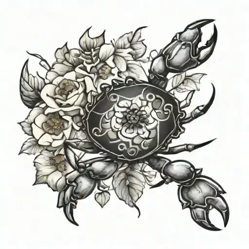 crab with wild roses patchwork tattoo tattoo design idea