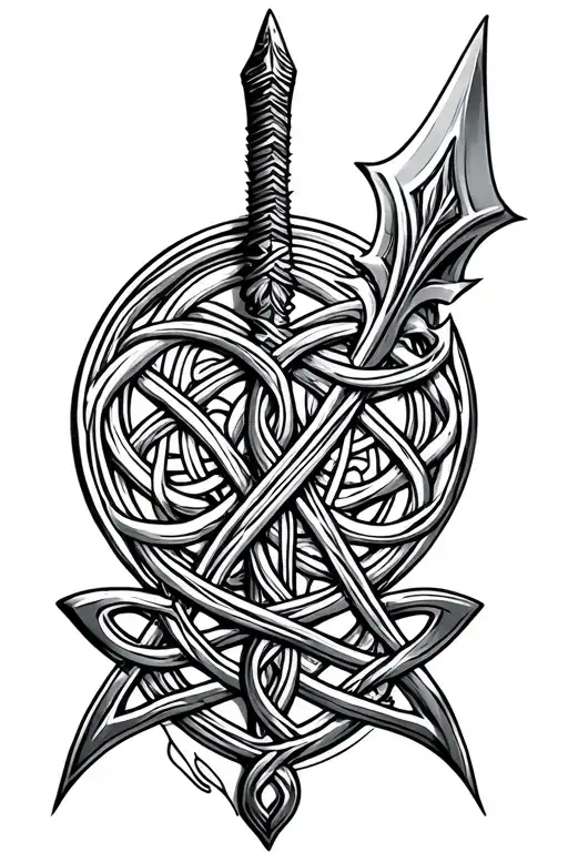 spear on celtic knot work tattoo design idea