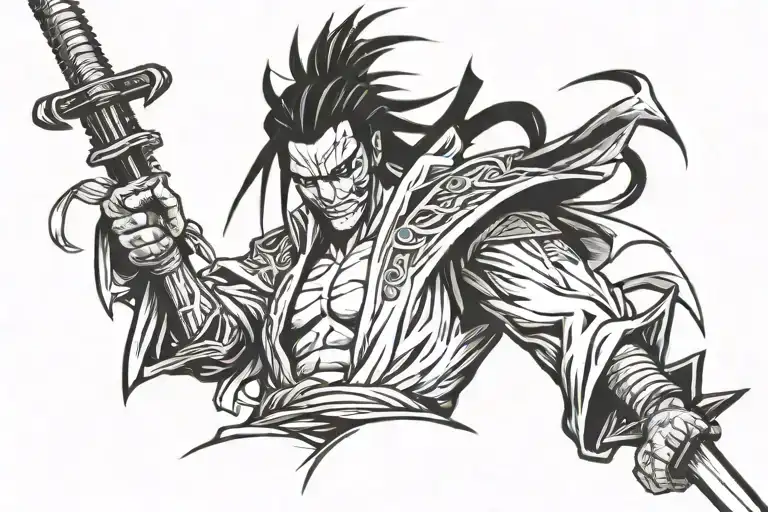 katana kenpachi bleach character tattoo design idea