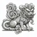 foo dog sitting tattoo design idea