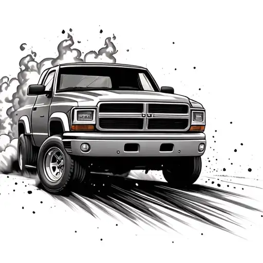 2nd gen dodge dakota doing a burnout with american spirit minimalistic tattoo design idea