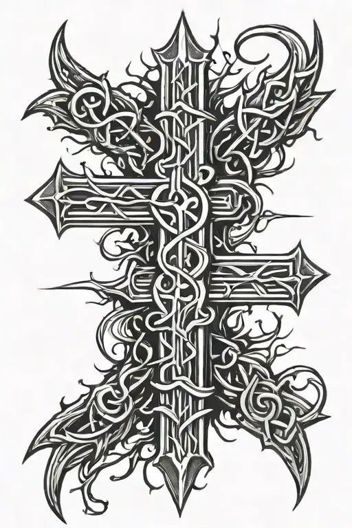 cross made of nails logo tattoo design idea