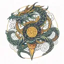 Gemini's Dragon With warrior protector & shining tattoo design idea