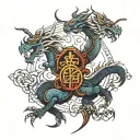 Gemini's Dragon With warrior protector & shining tattoo design idea