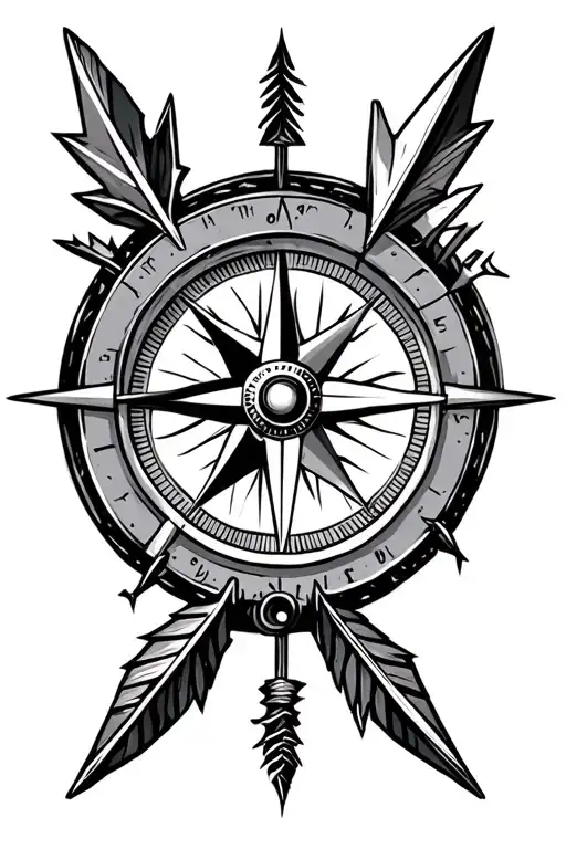 compass and broken arrows tattoo design idea