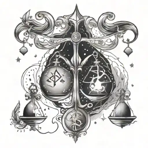 Libra and Pisces Combined Tattoo for best friends -Creative fusion of Libra and Pisces symbols and/or constellations  tattoo design idea