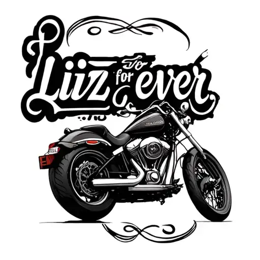 "Liz for ever" Harley Davidson motorcycle tattoo design idea