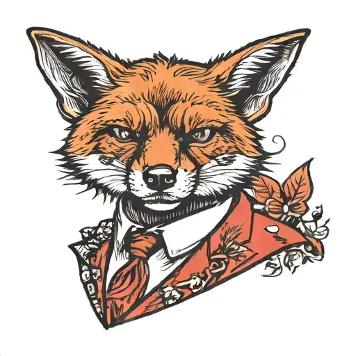 Red fox in a red suit businessman, gta mob gangster, traditional tattoo tattoo design idea