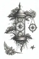 Compass, hourglass, father and children, tree made tattoo design idea