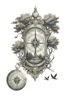 Compass, hourglass, father and children, tree made tattoo design idea