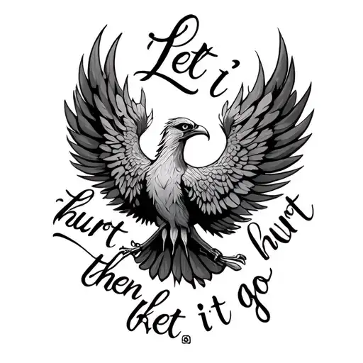 "Let it hurt then let it go" phoenix bird tattoo design idea