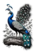 A tattoo showcasing the beauty of peacocks in a natural setting, symbolizing growth and transformation tattoo design idea