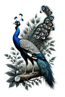 A tattoo showcasing the beauty of peacocks in a natural setting, symbolizing growth and transformation tattoo design idea
