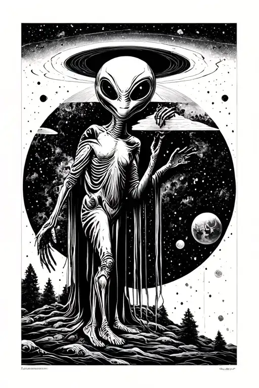 alien abduction tattoo design idea