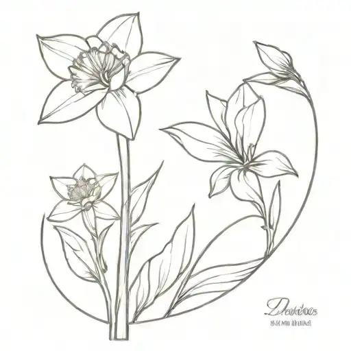 Incorporate name Patricija Barbora, birthdate March 13 2024 and daffodil flower. tattoo design idea