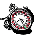Roulette wheel and pocket watch with the time 1:45pm tattoo design idea