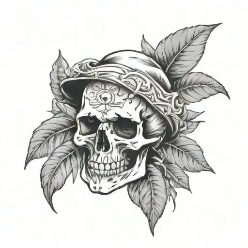 Skull, compas and Bay leaf  tattoo design idea