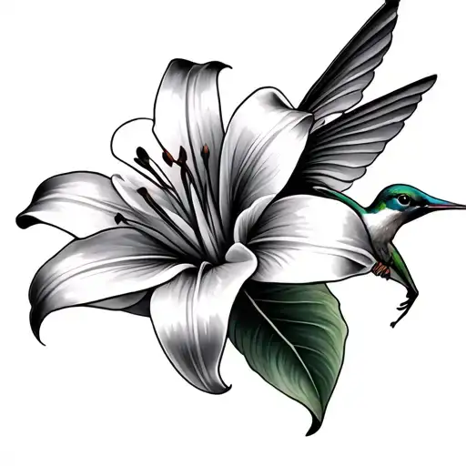lily and hummingbird tattoo design idea