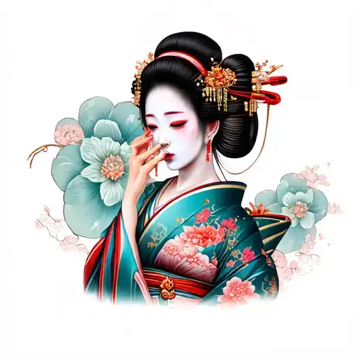 geisha covering her face tattoo design idea