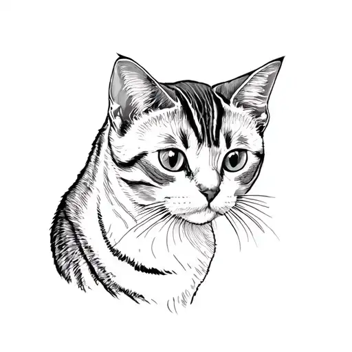 striped  full body Scottish fold cat in profile in minimalist style tattoo design idea