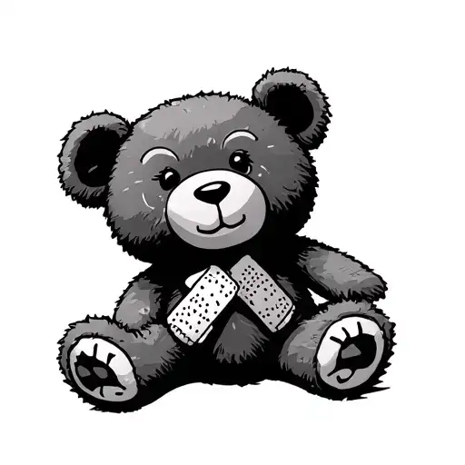 voodoo pincushion teddy bear being crusified with bandaids holding him up  tattoo design idea
