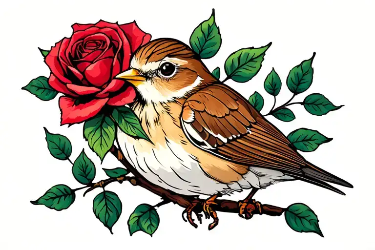lark bird carrying a rose tattoo design idea