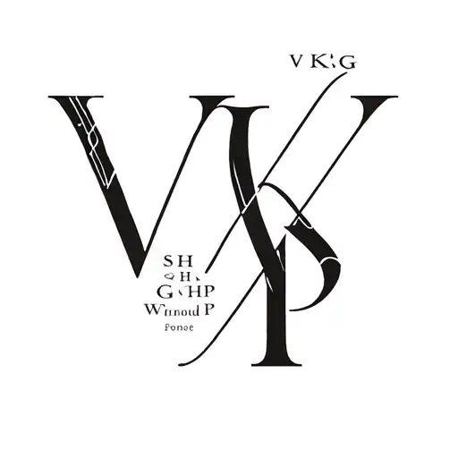 design combained with initials V K S H G P carved tattoo design idea