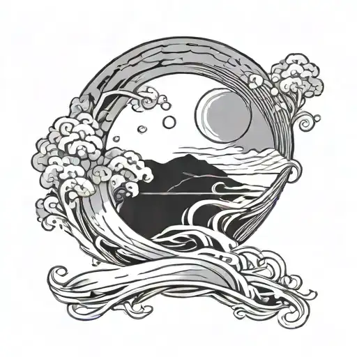 moon flowing into river minimalistic tattoo tattoo design idea