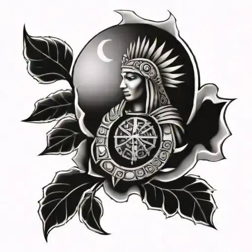 guadalupe con rosario y viking runes tattoo design idea