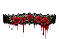 woman's lace choker dripping blood and adorned with roses and flowers  tattoo design idea