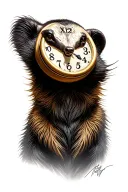 honey badger with time analog clock showing tattoo design idea