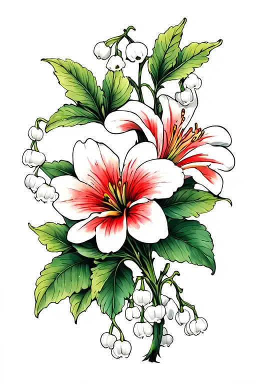 Hawthorn Flower and Lilly of the valley intertwined with eachother tattoo design idea