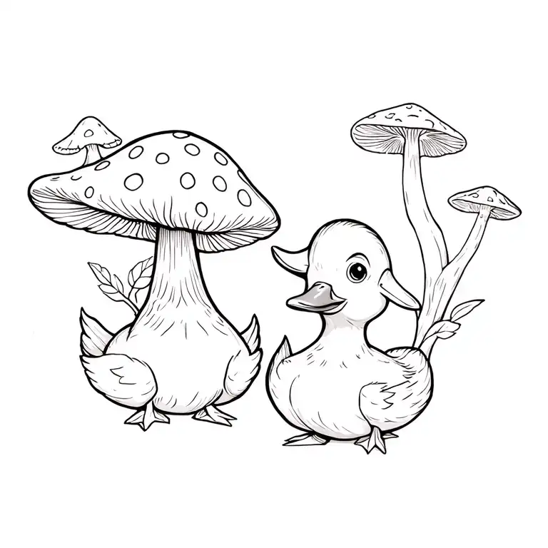 A couple tattoo (that is, one for him and one for her) of about 10cm, a rubber duckling, magic mushrooms tattoo design idea