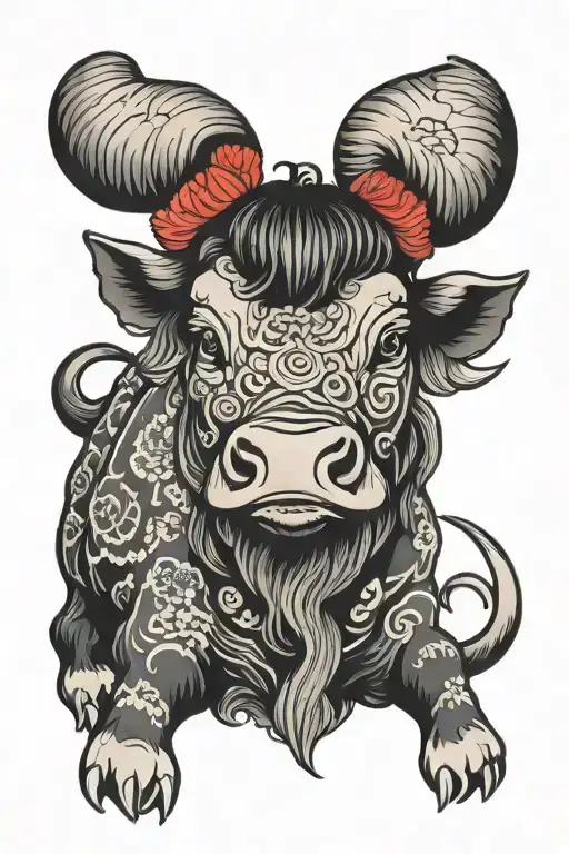 traditional japanese ox tattoo design idea