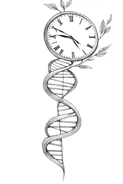 plant DNA double helix with clock face tattoo design idea