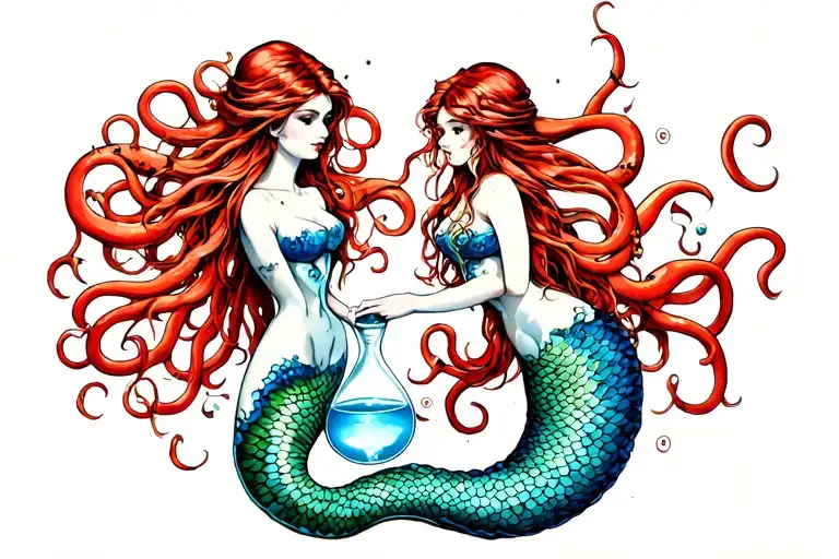 hourglass mermaid full body tentacles tattoo design idea