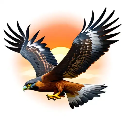 falcon flying to sunset sky tattoo design idea