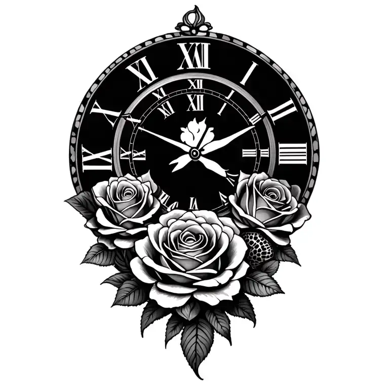 turtles roses Compus and a clock face tattoo design idea
