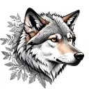 wolf with ash leaves tattoo design idea