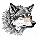 wolf with ash leaves tattoo design idea