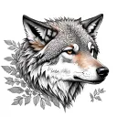 wolf with ash leaves tattoo design idea