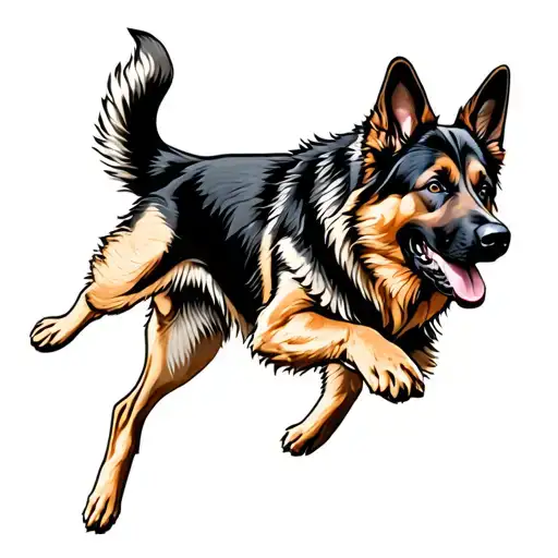 jumping german shepherd dog tattoo design idea