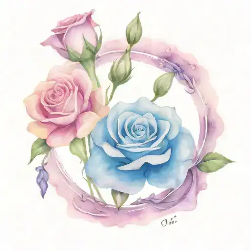 lavender flower and a rose with Gemini sign tattoo tattoo design idea