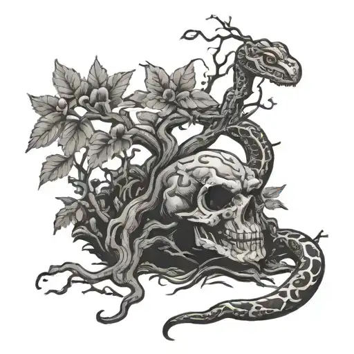 poison tree with snake tattoo design idea