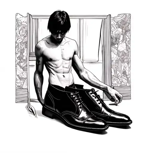 A human body like Ma Dong Seok's with a bare torso but in the states and classic men's shoes.  tattoo design idea