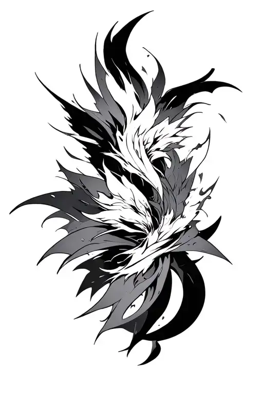 I want an abstract tattoo design inspired by the anime: Bleach, Berserk, Fullmetal Alchemist, One Piece, and Fairy Tail. tattoo design idea